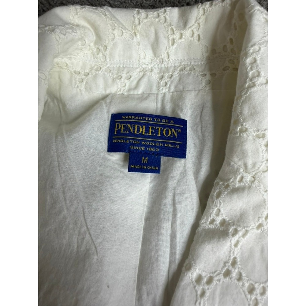 Pendleton Womens White Eyelet Cotton Blazer Jacket 3/4 Sleeve Size M TF138-68365 - Picture 4 of 10